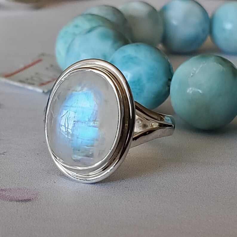 Rainbow Moonstone Gemstone 925 Sterling Silver Handmade Ring All Size