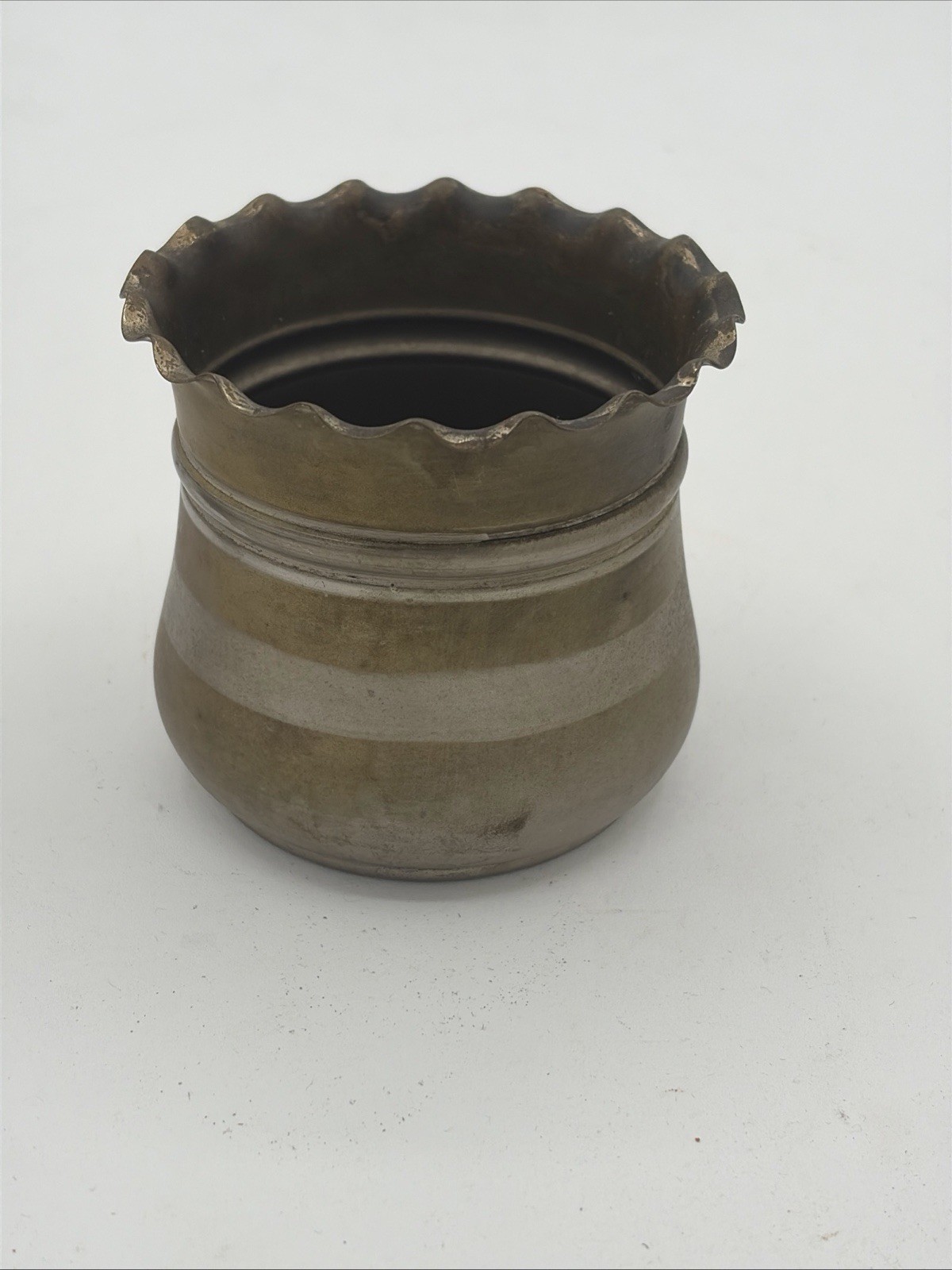 Vintage Ruffled Brass Small Planter Pot Set of Two (2)