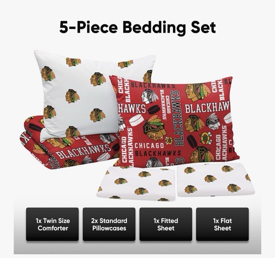FOCO Chicago Blackhawks Full Size Comforter Set NHL Bedding