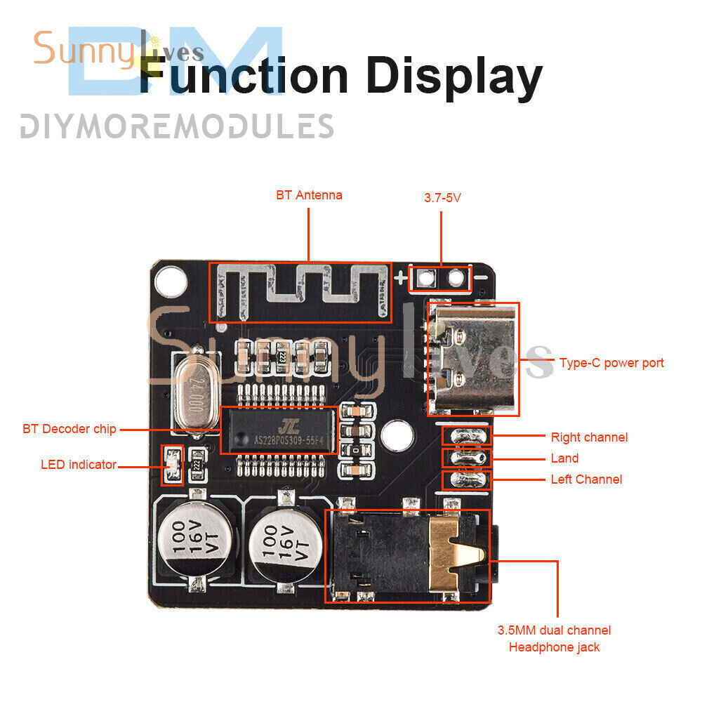 VHM-314 Bluetooth 5.0 Audio Decoder Board MP3 Amplifier Module USB Type-C New