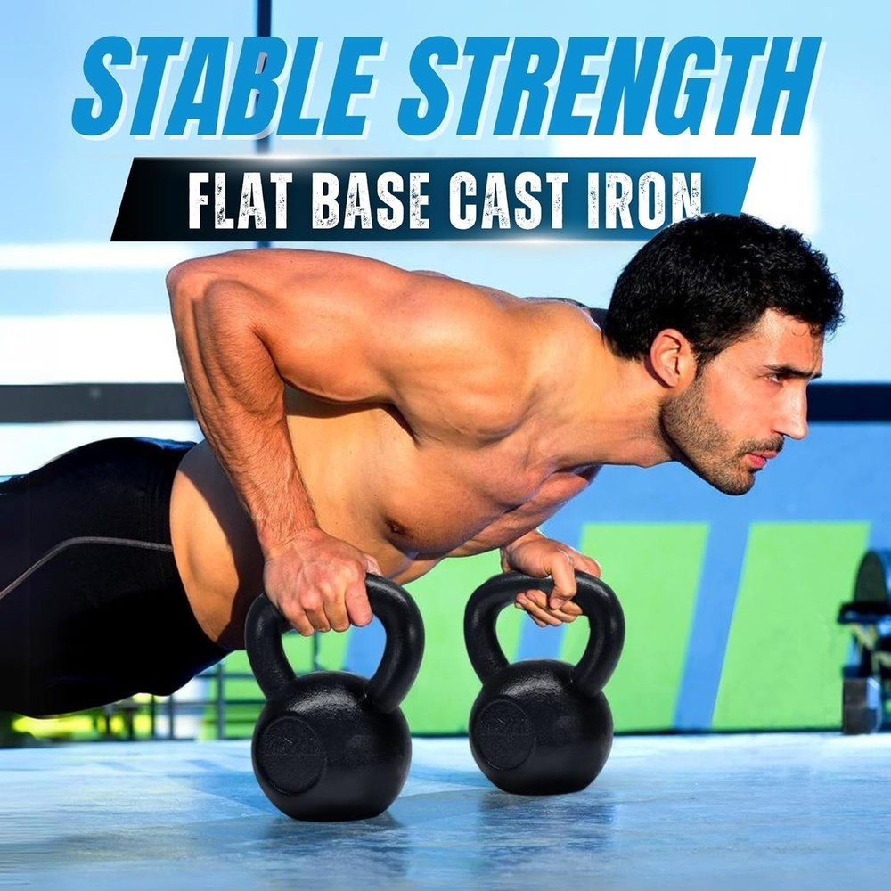Durable 15 Lbs Black Cast Iron Kettlebell - Strength & Cardio Exercise Essential