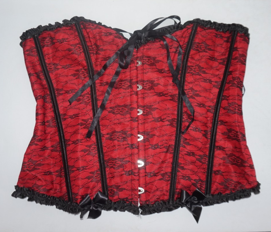 Red Black Lace Up Overbust Corset Womens Sz 5XL