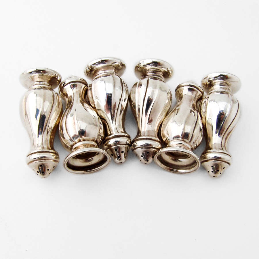 6 Salt Shakers Set Fluted Designs 835 Silver