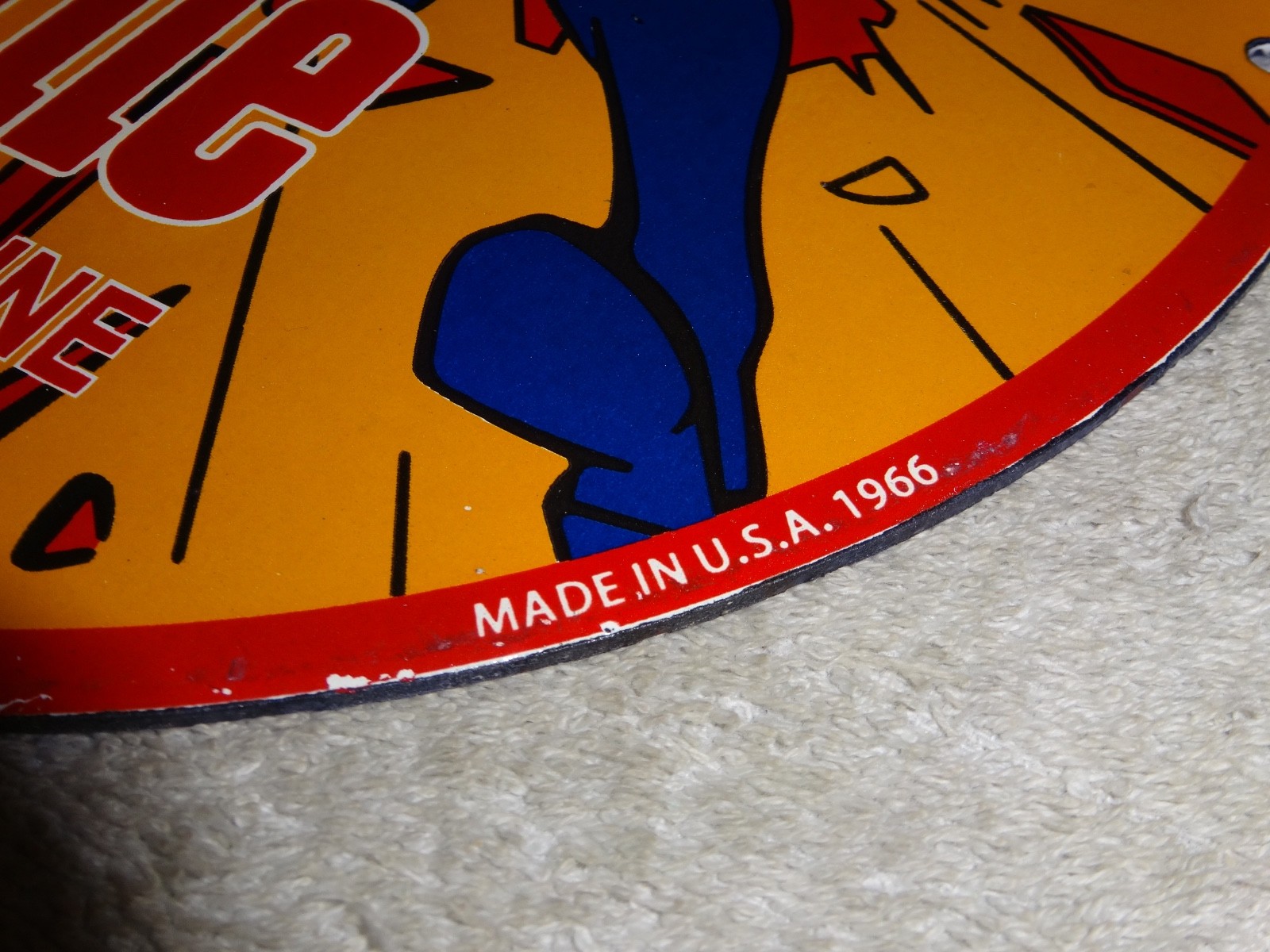 VINTAGE 1966 CONOCO GASOLINE W/ BATMAN & ROBIN 11 3/4" PORCELAIN METAL OIL SIGN!