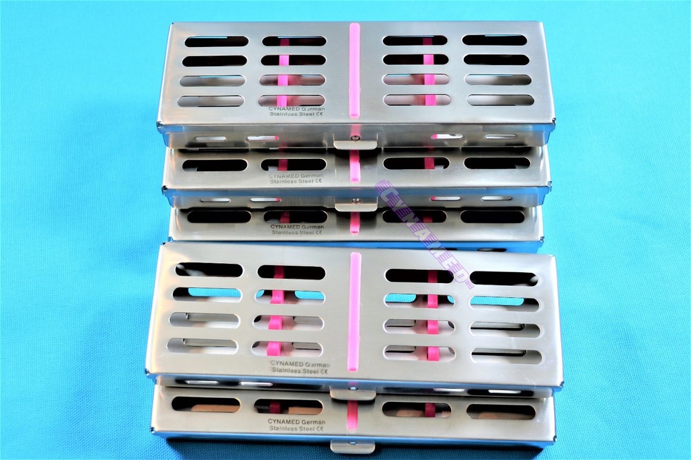 5EA PINK STERILIZATION CASSETTE RACK FOR 5 INSTRUMENTS GERMAN GRADE STAINLESS