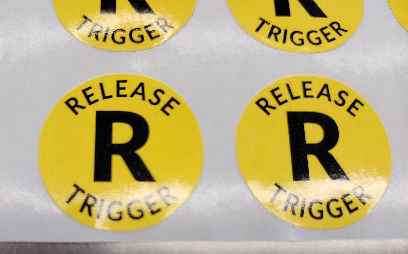 RELEASE TRIGGER Sticker/labels for shotgun safety (quanity 12)