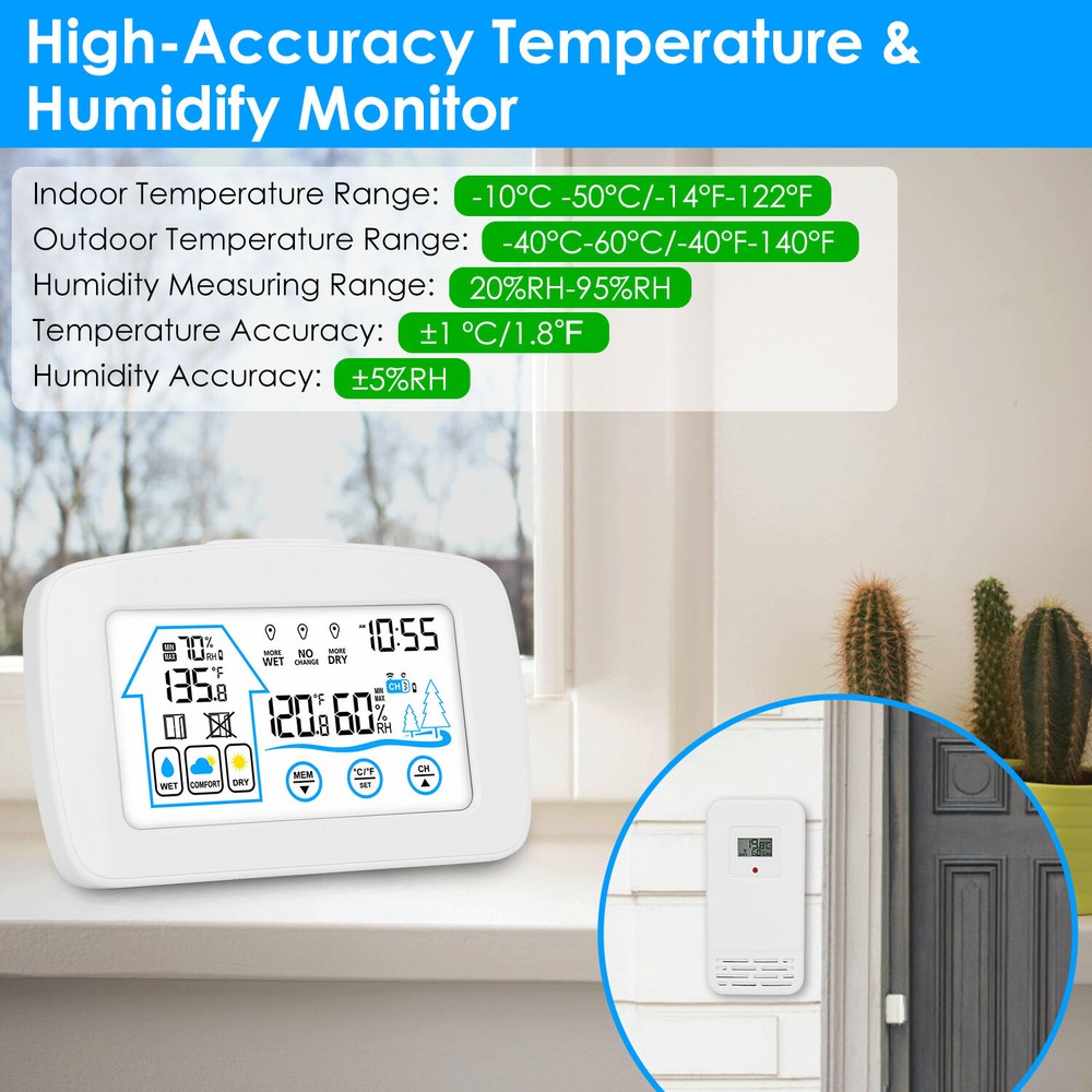 Wireless Clock Display Battery Thermometer Temperature Sensor Weather Station US