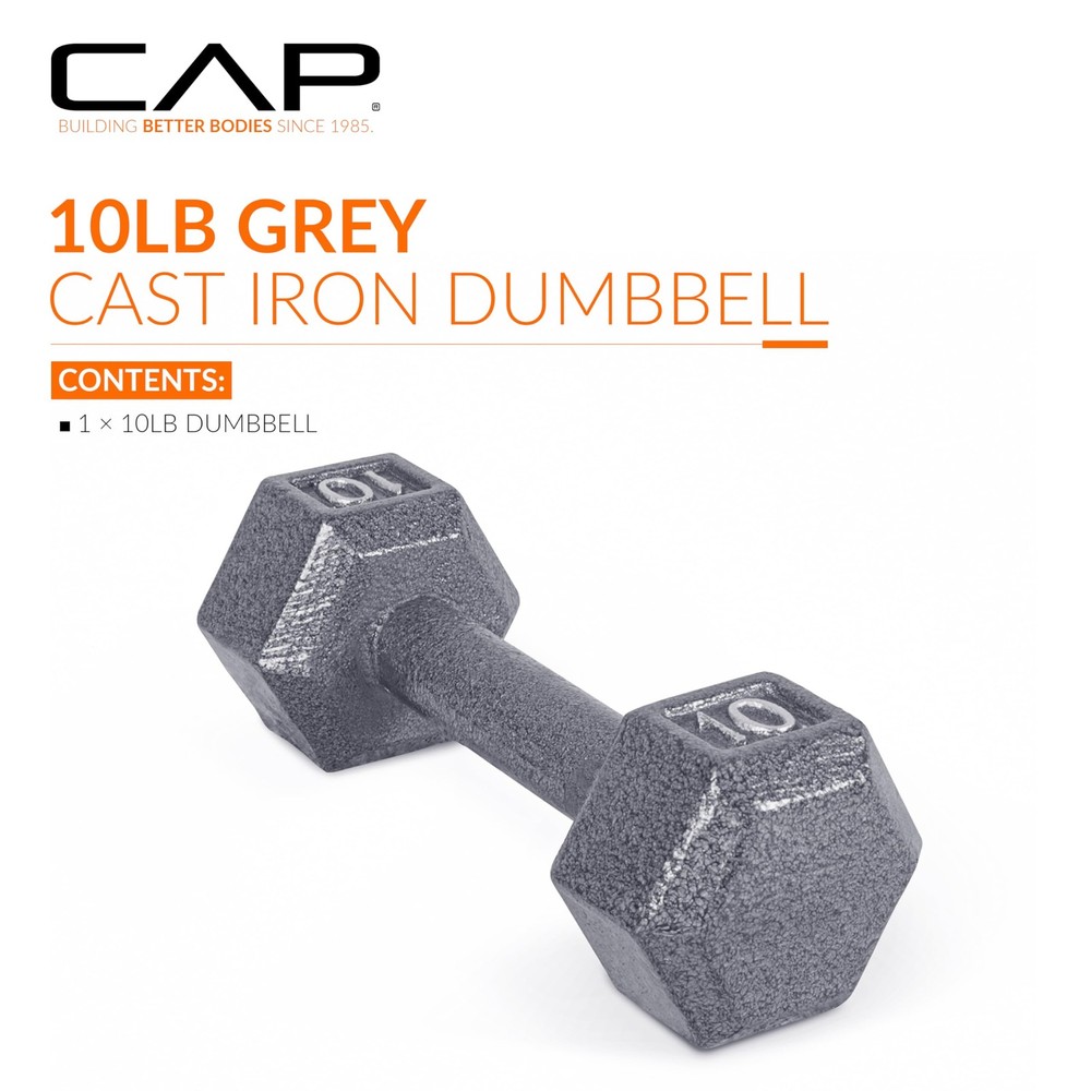 Barbell Cast Iron Hex Dumbbell, Single, 10 lb