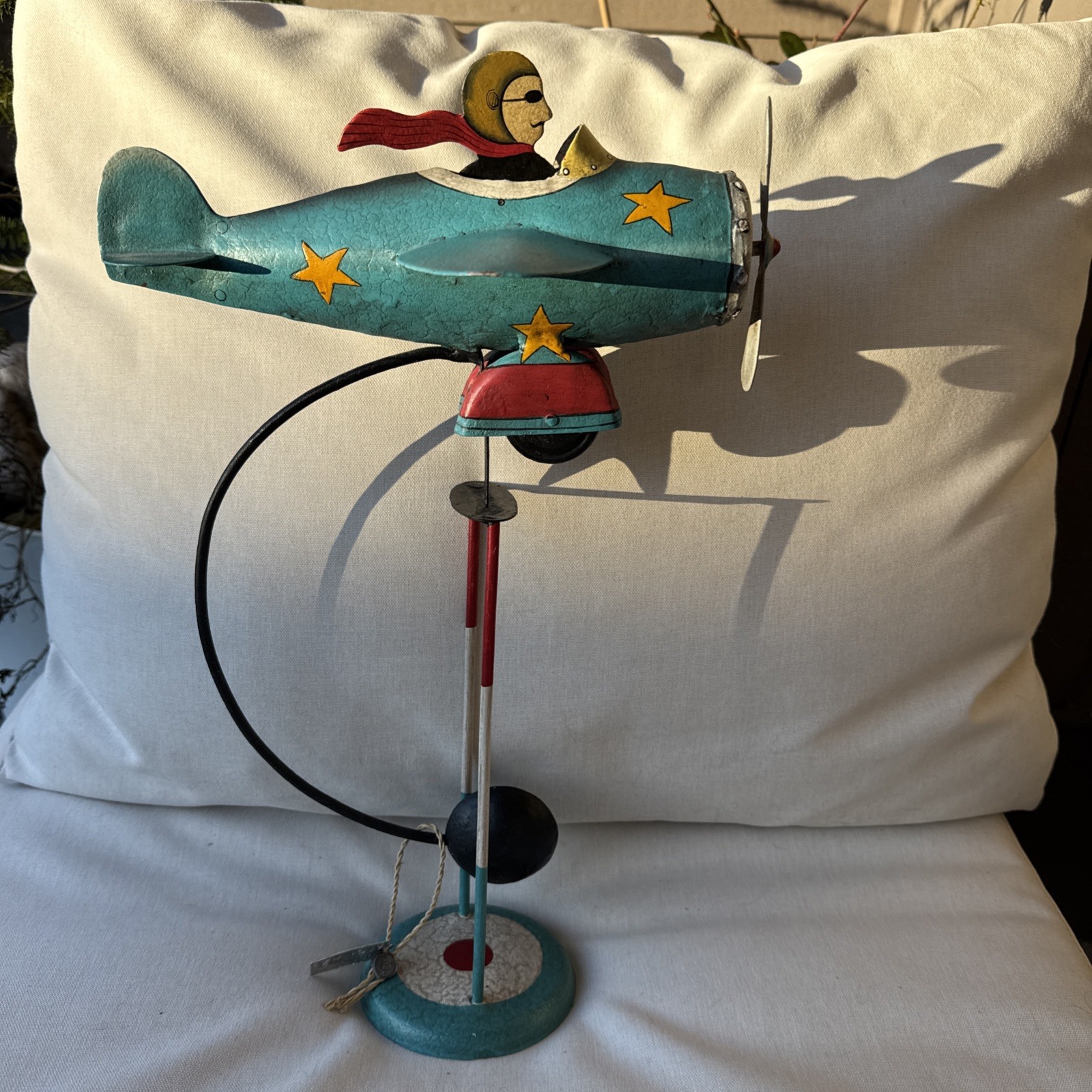 Flying Ace Sky Hook 18" Airplane Metal Plane Balance Folk Art Teeter Totter Toy