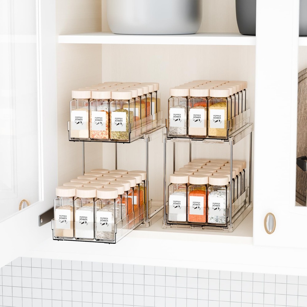 2 Pack 2 Tier Vertical Spice Rack Pull Out,10.4'' Deep Narrow Slide Out Spice