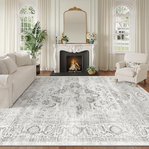 Washable 8x10 Area Rug - Large Soft Rugs for Living Room Vintage Stain