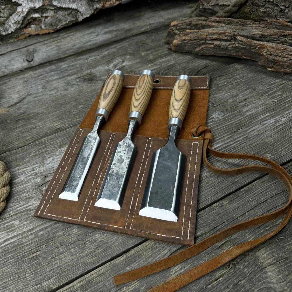 Timber Frame Chisel Set 3 pcs. Sharp Blades. Woodworking Forged Chisels.
