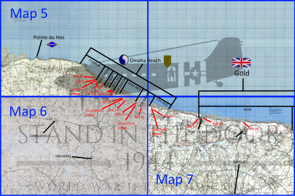 WW2 Normandy map D-Day map 5, 6, 7 Omaha Beach