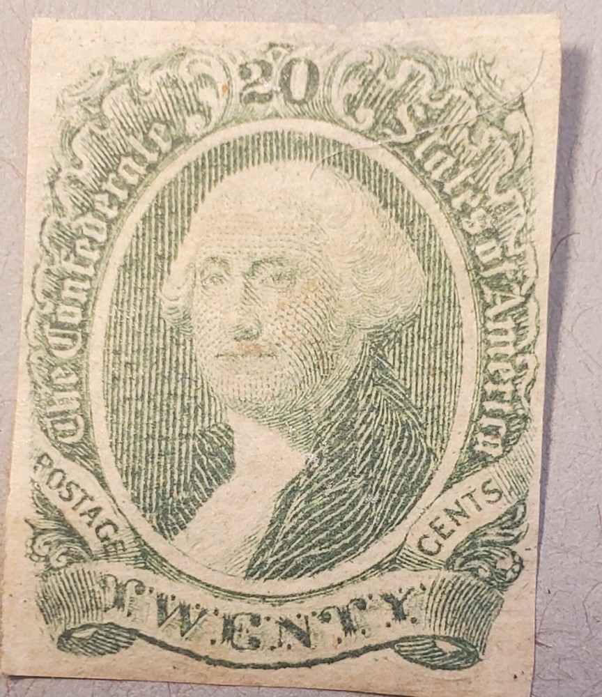 US #13 Washington 20 cent Confederate Stamp Circa 1863 Mint, Hinged