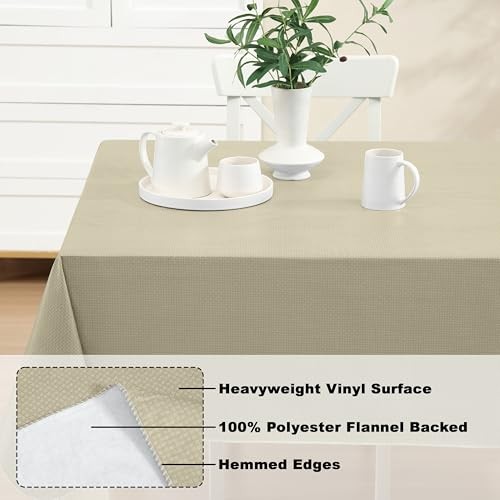 Basketweave Vinyl Flannel Backed Tablecloth, 102" x 60" (Rectangular) Natural