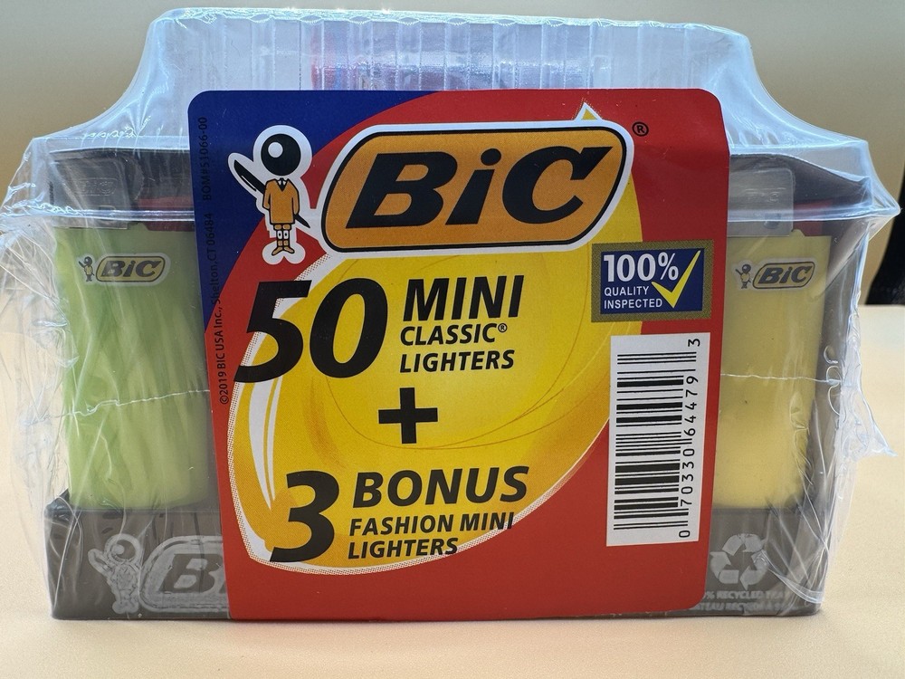 BIC Mini Classic Lighters - Assorted Colors, 50-Count tray plus 3