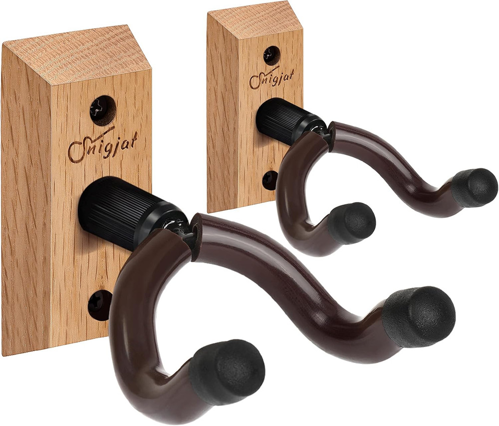 Guitar Wall Mount 2 Pack, Rotatable Solid Wood Hanger with Screws, V-Shaped Hook