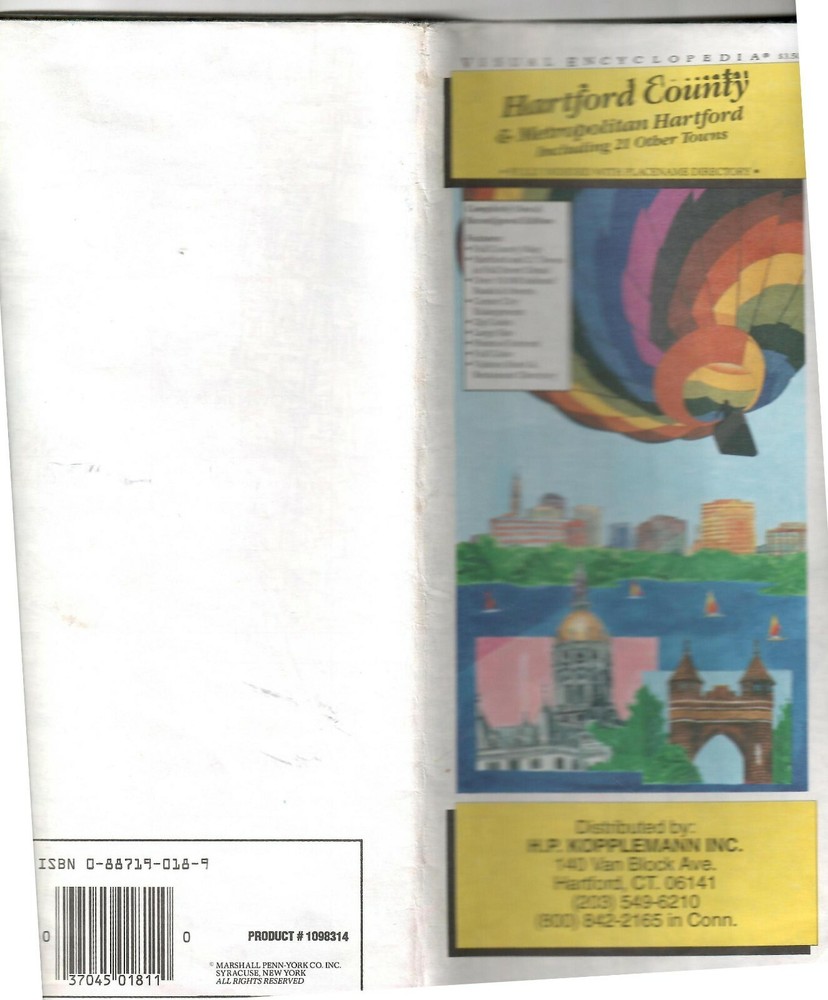 Hartford County map from Visual Encyclopedia - 2 inch tear along a seam inside