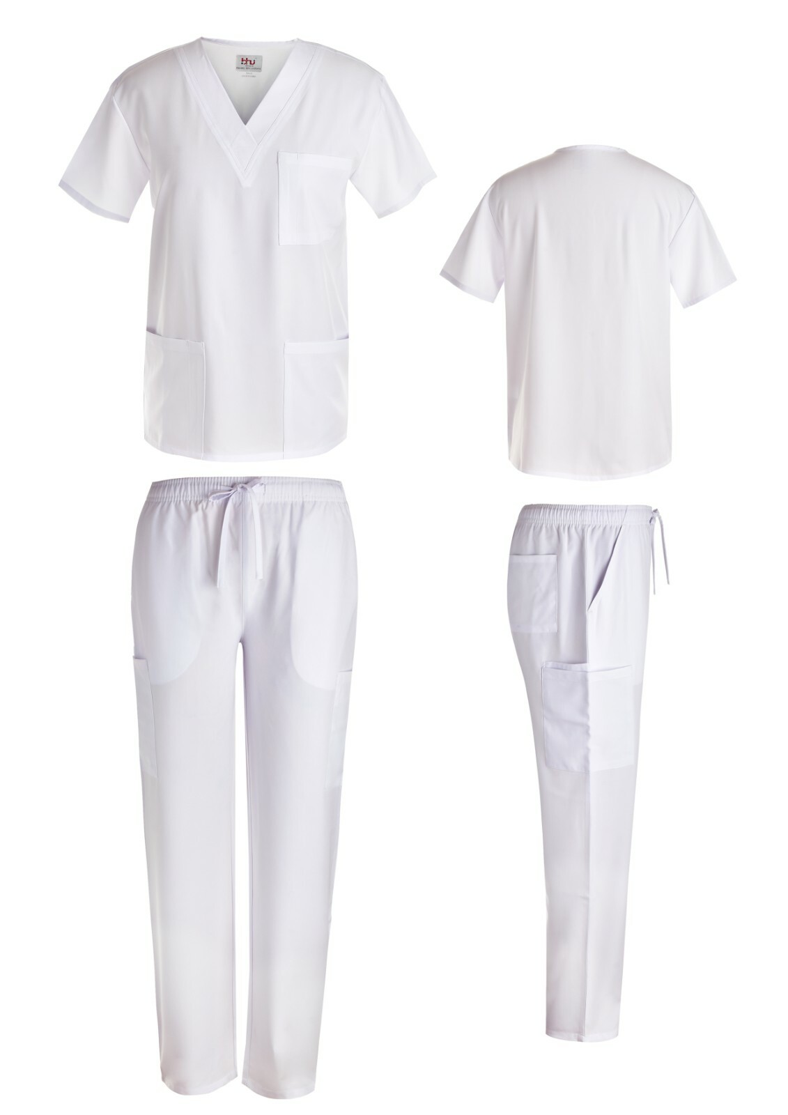 Unisex STRETCH Scrub Sets Solid V-Neck Top Cargo Pant Men Women Nursing Uniform
