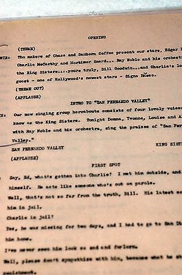 ScarceChase & Sanborn "Edgar Berger&Charlie McCarthy" Radio program script WWII