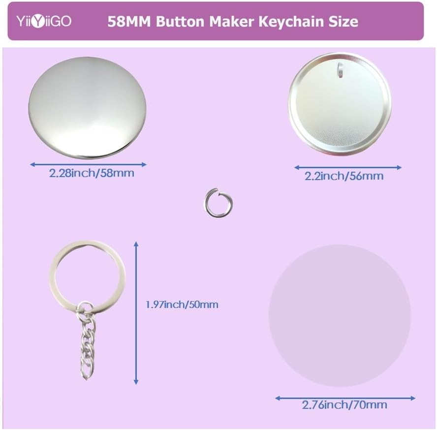 Button Maker Keychain Supplies, 50Sets 2.28Inch/58Mm Keychain Button Making Kit