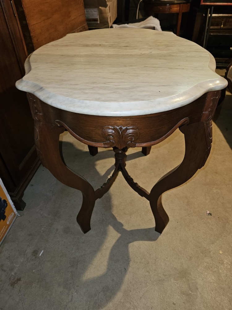 Antique Victorian Carrera Marble Turtle Top Parlor Table