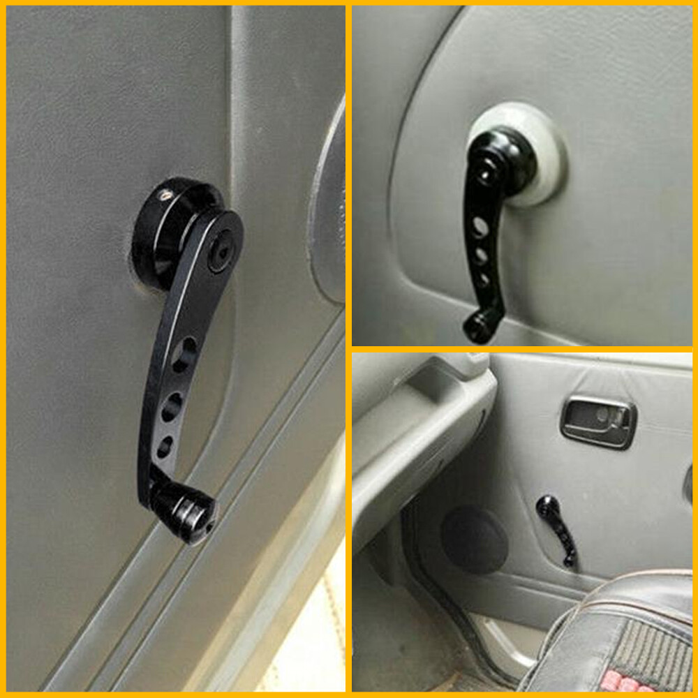 Pair Black Car Window Winder Glass Handle Crank Aluminium Knobs Metal Universal