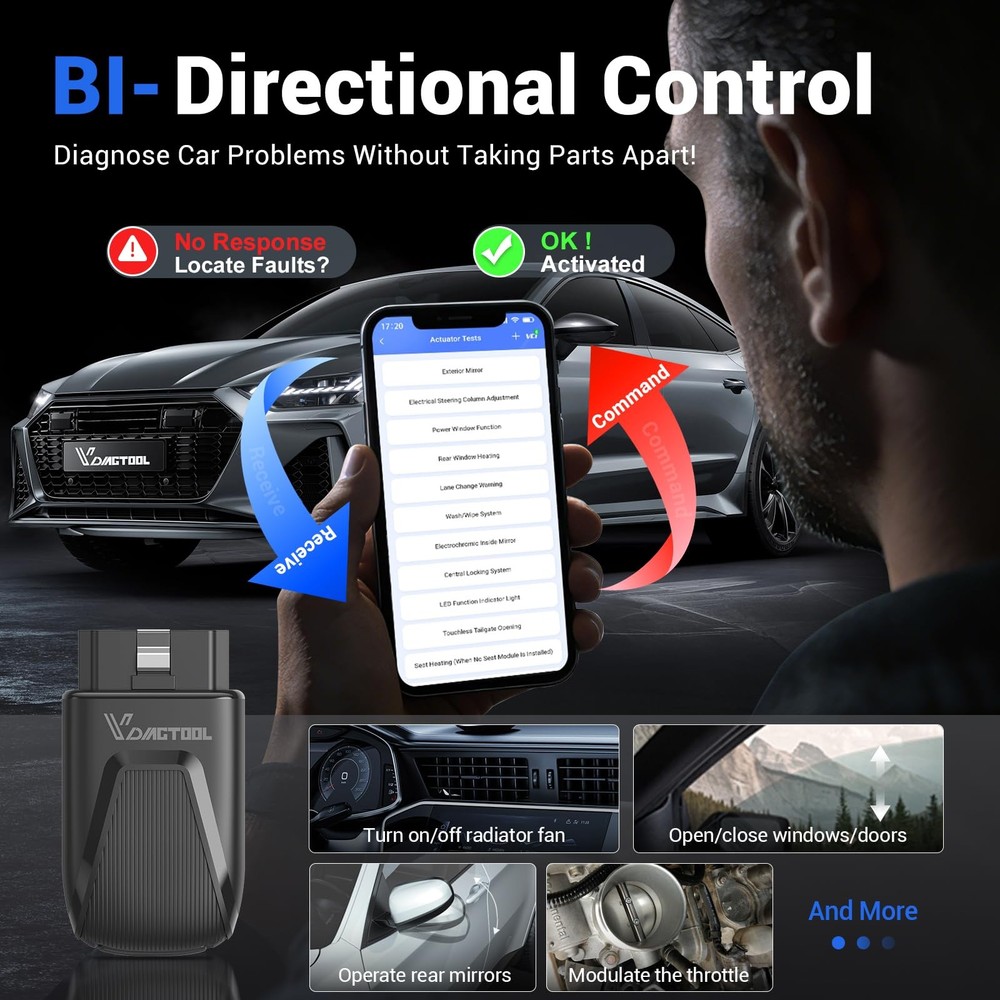 OBD2 Scanner Diagnostic Tool VDIAGTOOL D200, Wireless Bidirectional Black