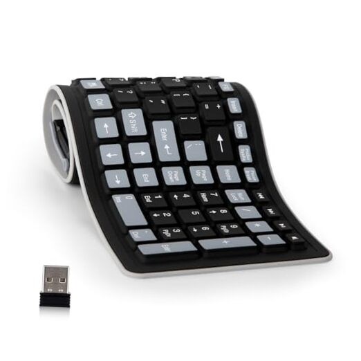 Wireless Silicone Keyboard, 2.4GHz Wireless, Foldable Rollup Keyboard,