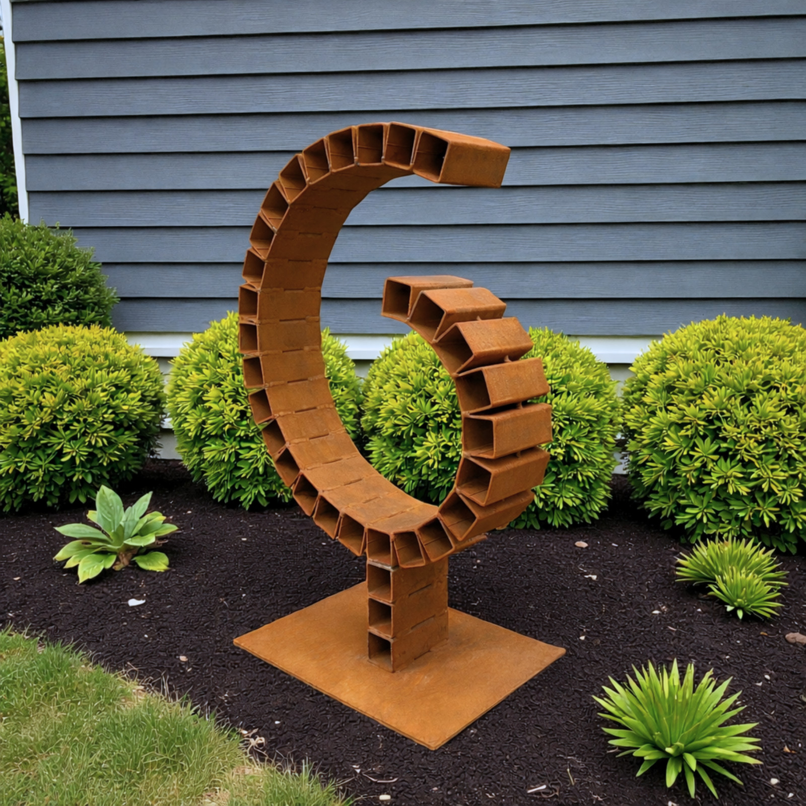 Modern Rusted Metal Garden Sculpture Outdoor Yard Art Handmade Weathered Steel