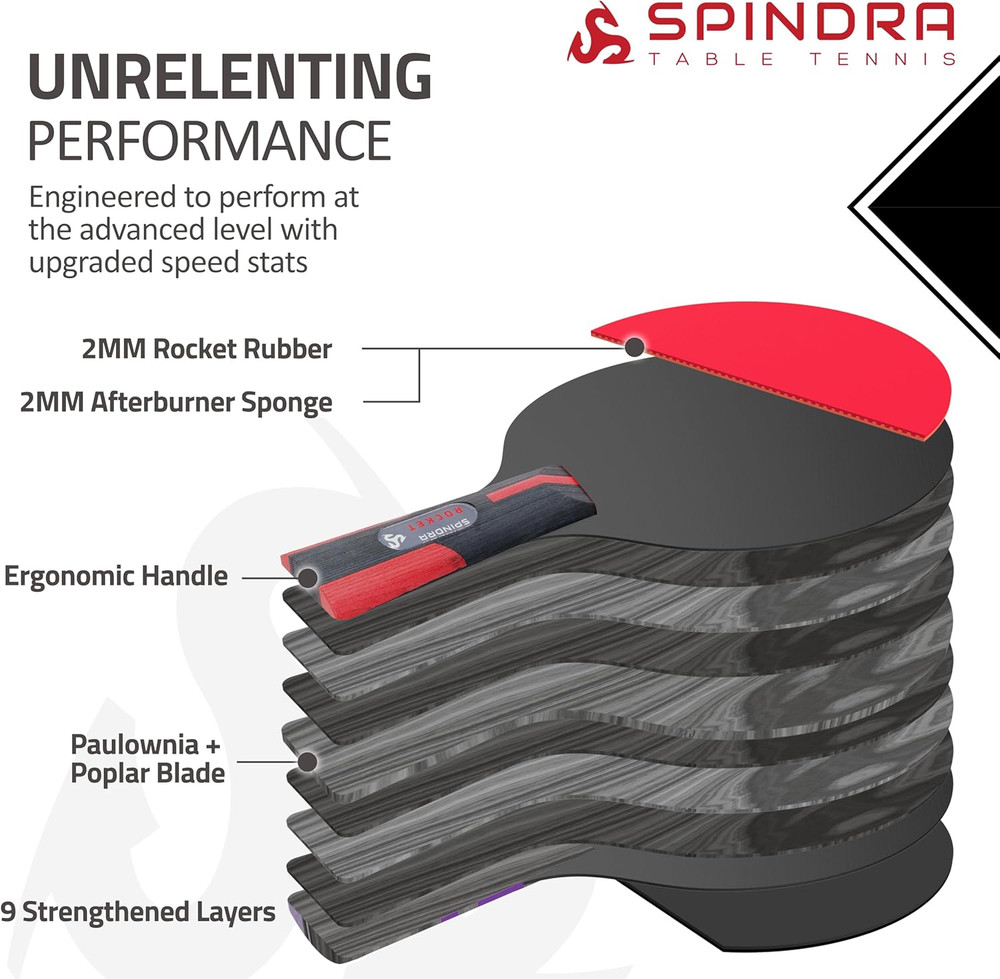 Rocket Performance Level Ping Pong Paddle, Intermediate/Advanced Table Tennis Pa
