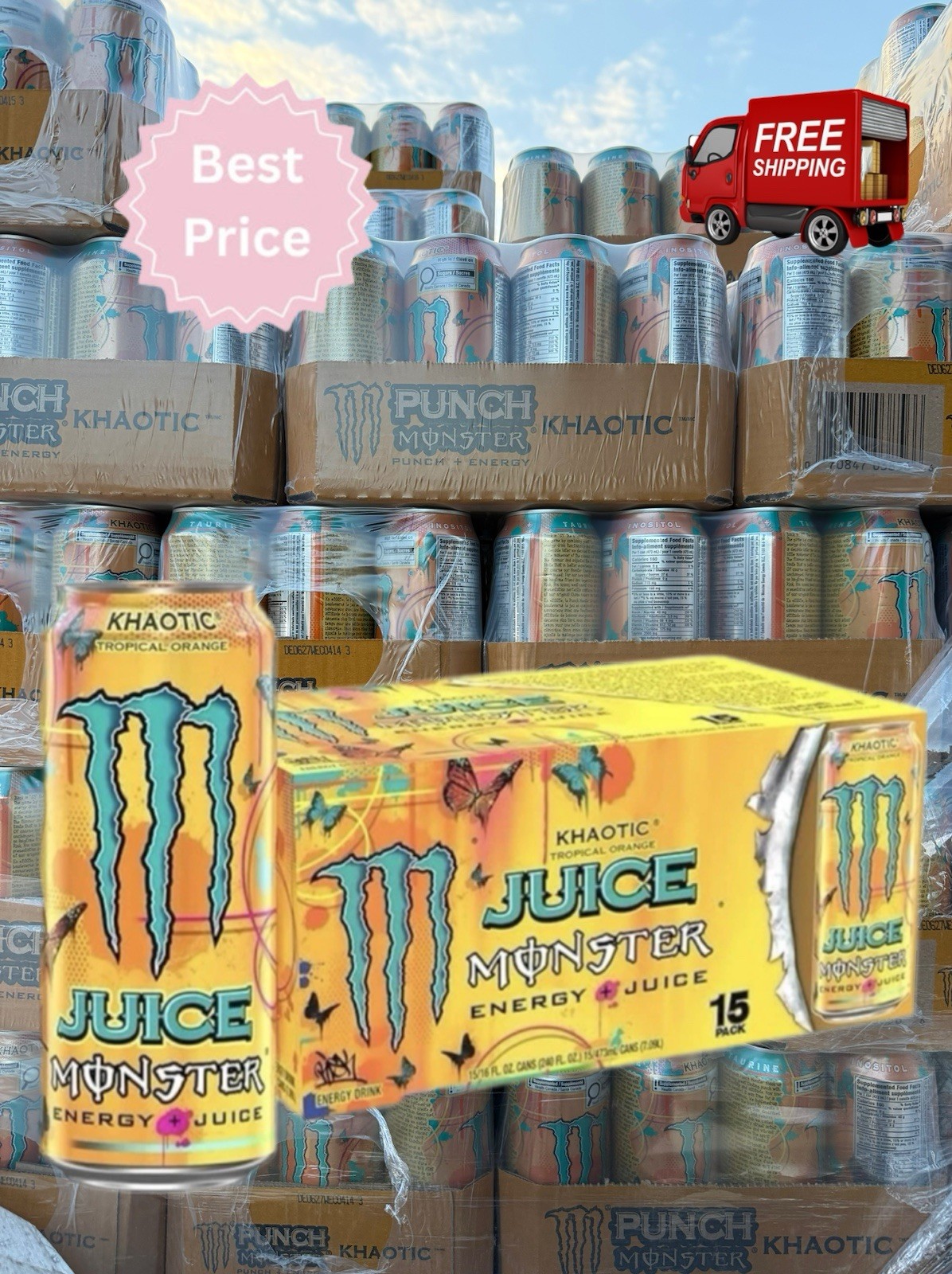 15 Pack Monster Energy Juice Monster Khaotic Energy Juice Energy 16oz Free Ship