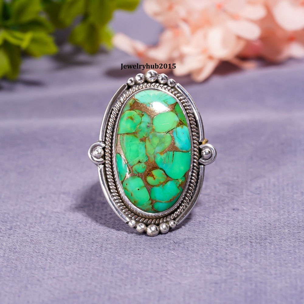 Green Copper Turquoise Ring Solid 925 Sterling Silver Handmade Ring MK*KP-6
