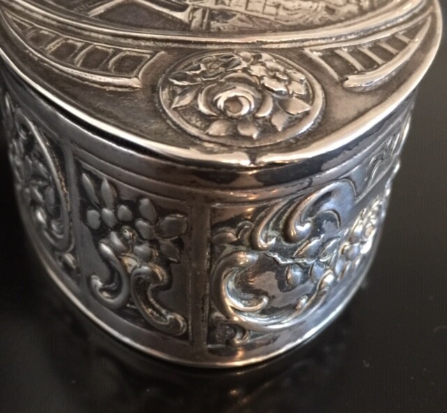Silver Repousse Oval Box German 800