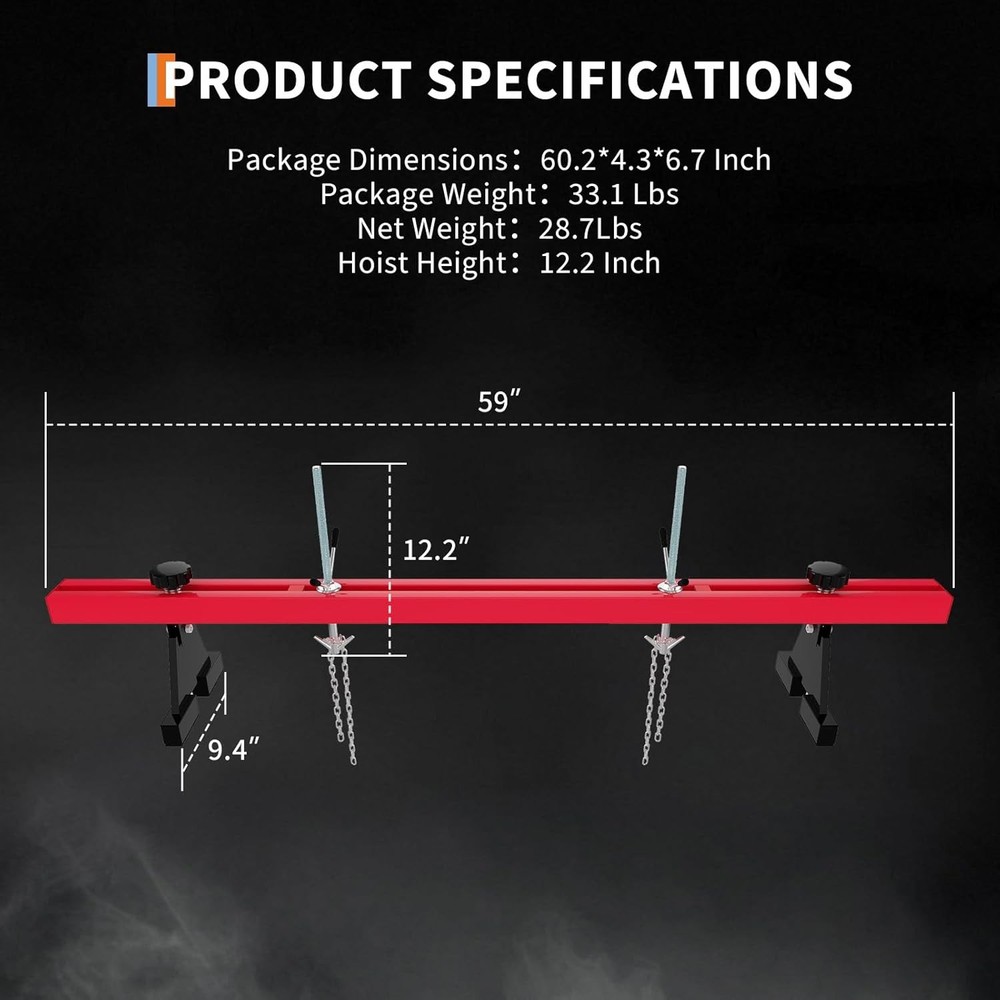 GRAVEE Engine Support Bar 1100Lbs Engine Load Leveler w/ Dual Hook Transmission