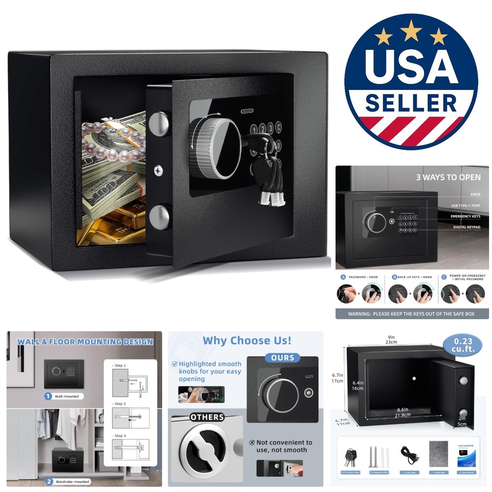 Digital Electronic Fireproof Safe - Compact Security Lock Box for Valuables