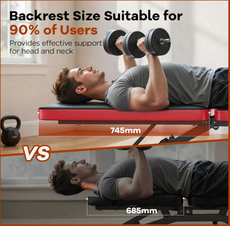 Adjustable Weight Bench, 660LBS, Foldable, 8 Backrests, Compact Home Gym