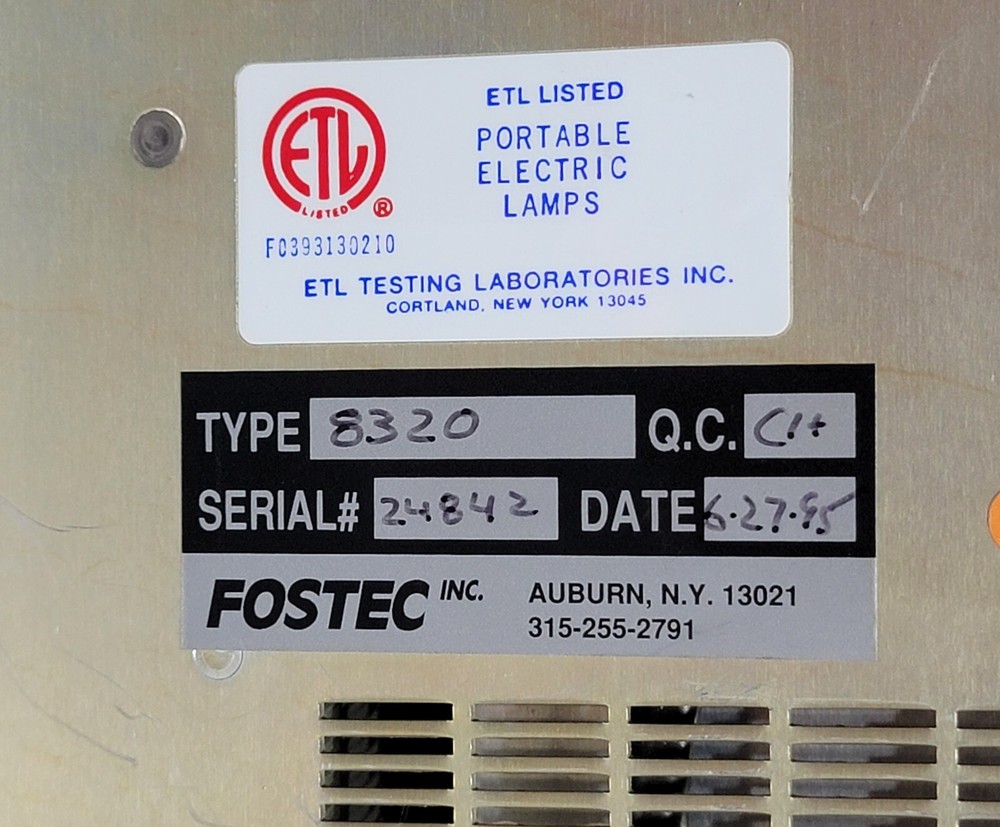 Fostec 8375 EKE Type 8320 Fiber Optic Light Source