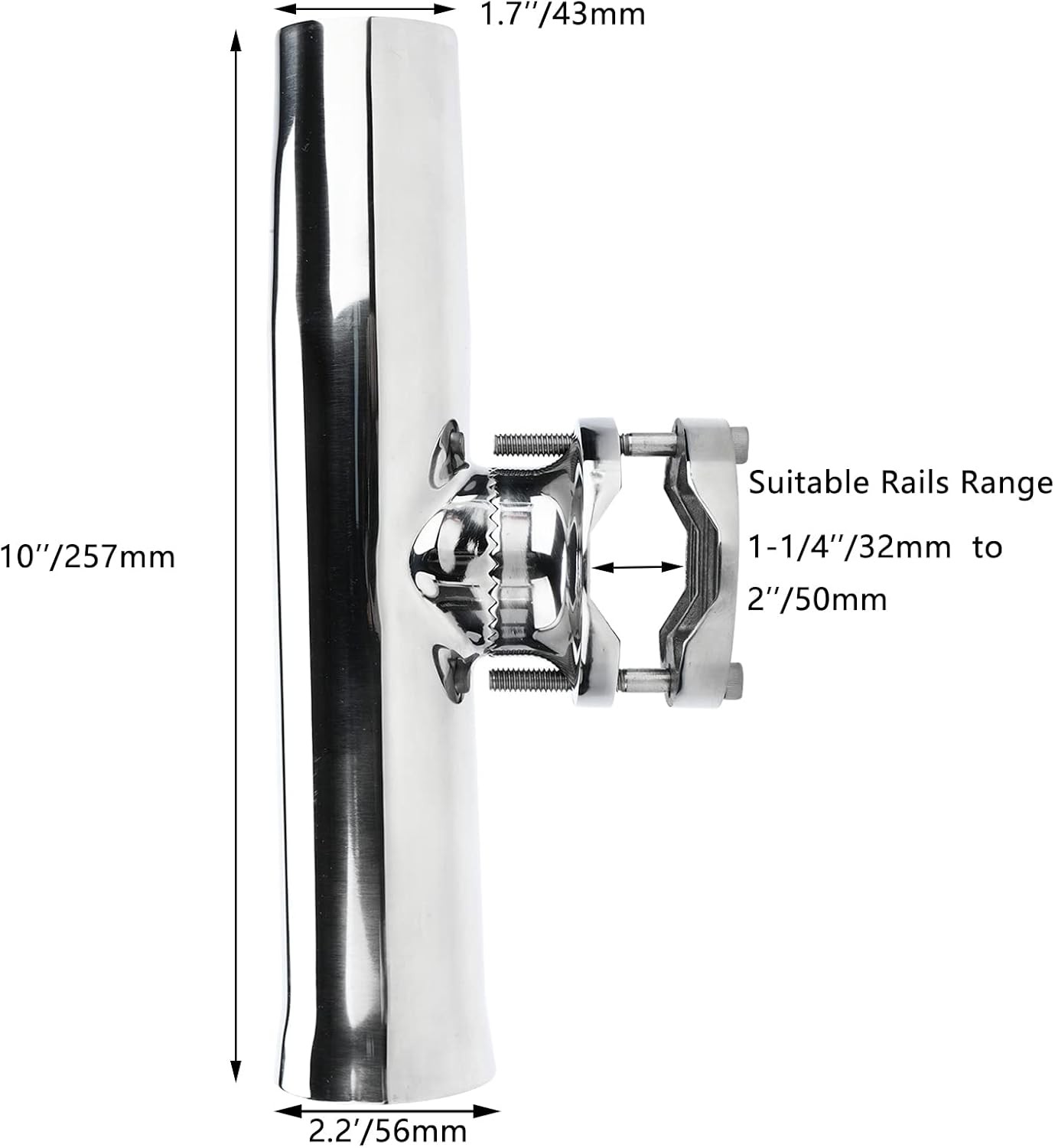 4 Pack Boat Fishing Rod Holder Tournament Style Clamp on for Rails 1-1/4" to 2"