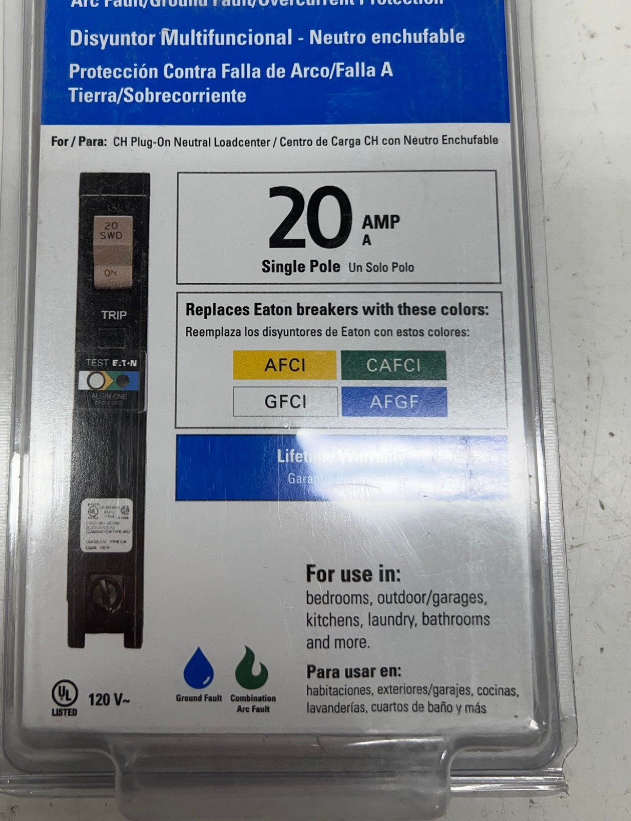 Eaton CUTLER HAMMER 20 Amp All in One AF/GF Plug-On-Neutral Breaker CHFP120A1CS