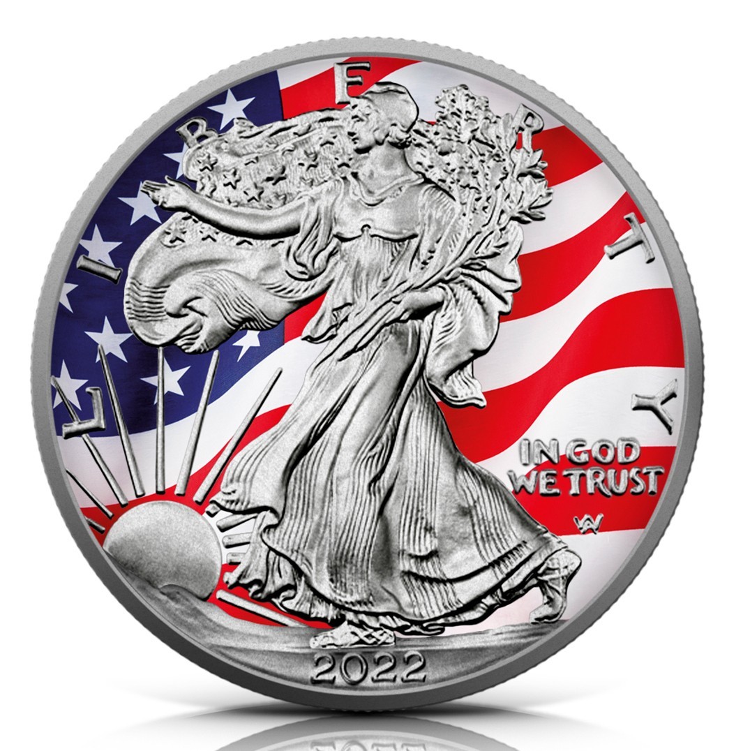 1 oz Silver Eagle 2022 – USA and Confederate Flag Eagle, Art Color Collection
