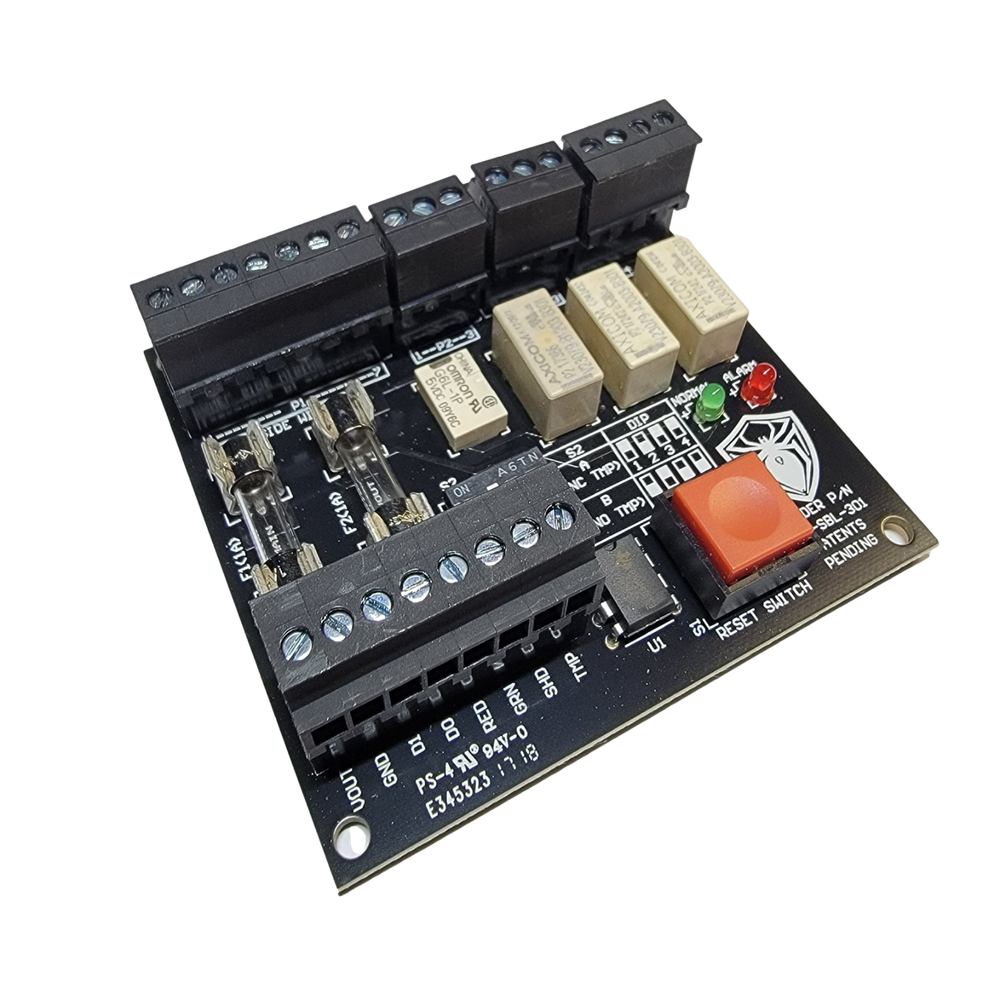 Spider Latching 12VDC DPDT Relay Module / Panel Mounted / Pulse Trigger / LED