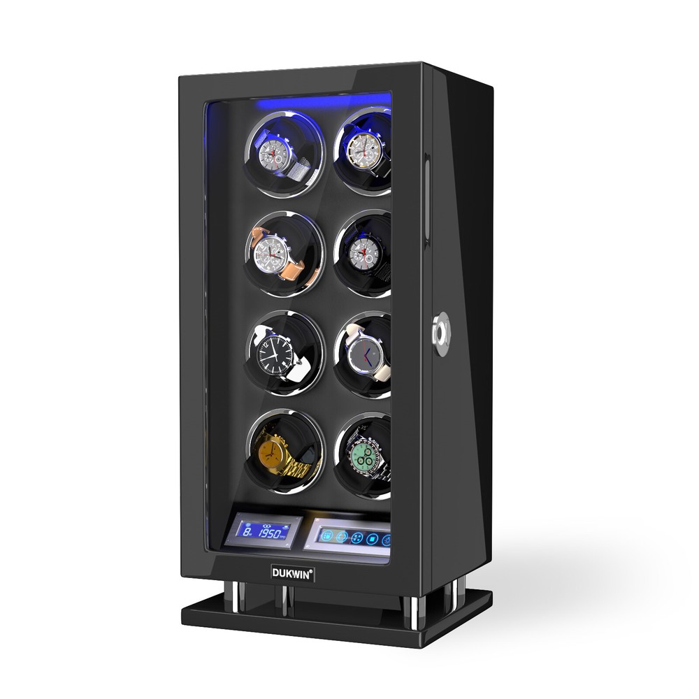 New Fingerprint LED Automatic 8 Watch Winder Box Display Case LCD Touch Screen