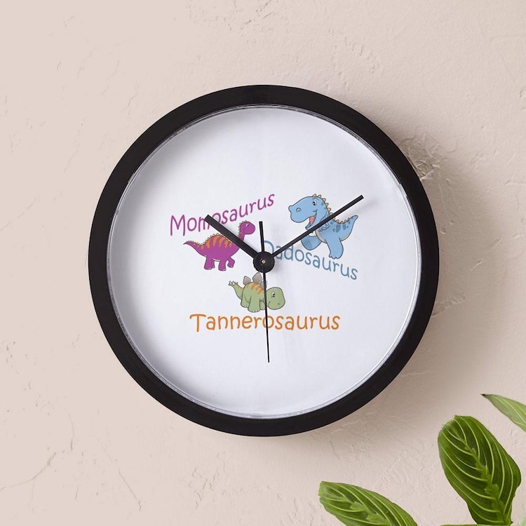 CafePress Mom, Dad & Tannerosaurus 10" Wall Clock (218558435)