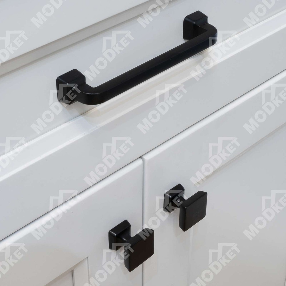 Square Matte Black Solid Cabinet Handles Pulls Knobs Kitchen Bathroom Drawer