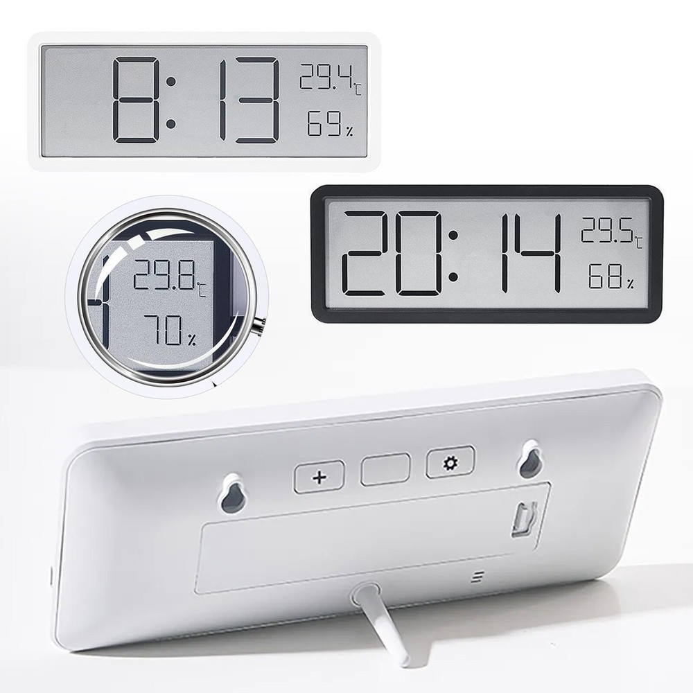 Digital LED Wall Clock Alarm Humidity Temperature Display Desktop Clock Large