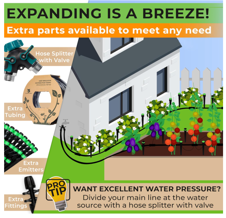 CARPATHEN Drip Irrigation System - Adjustable Complete Drip Irrigation Kit