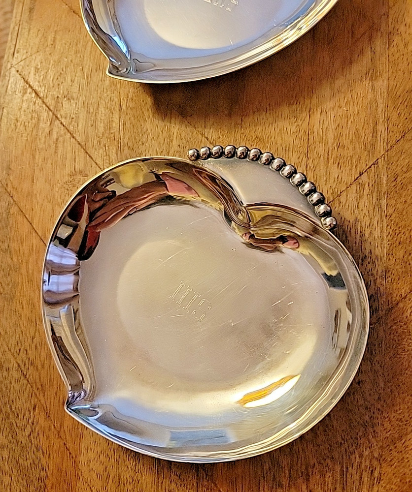 The 3 Crowns Silverplate Water Lily Trinket Engraved Dish Set HIS & HERS
