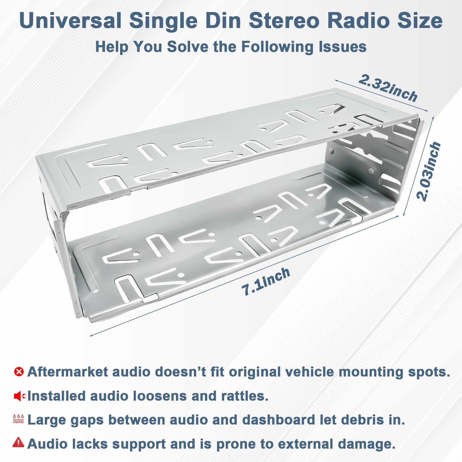 Universal Single Din Stereo Radio Replacement Fitting Cage Kit Silver