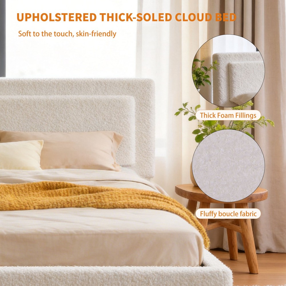 Bed Frame Full Size Upholstered Bed Frame with Adjustable Headboard Solid Wood